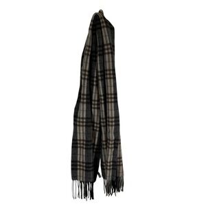 Enzo Mantovani Wool Cashmere Blend Plaid Scarf Grey Tan Black Fringe RN 106630